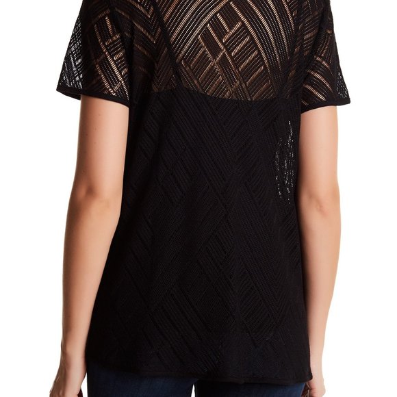 Three Dots Scoop Neck Lace Tee Black Sheer Layer S - Picture 7 of 7